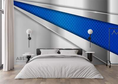 Shinny metal silver background combine with blue textured overlap layer. Wall mural