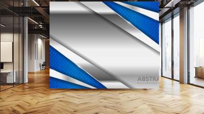 Shinny metal silver background combine with blue textured overlap layer. Wall mural