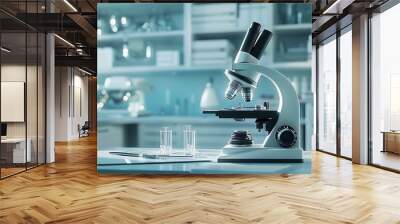 Microscopic equipment detailed against a lab's advanced research setup. Wall mural