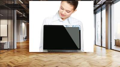 portrait of beautiful woman with laptop Wall mural