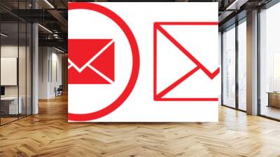 Red color Mail icon set. email icon vector. E-mail icon. Envelope illustration Wall mural