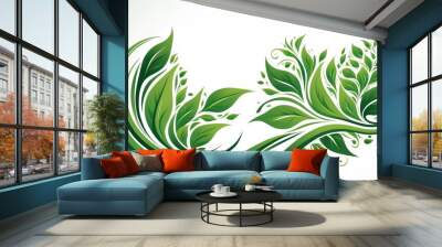 Elegant Green Leafy Swirl Logo Design Illustration - Nature Inspired Artistic Brand Identity Wall mural