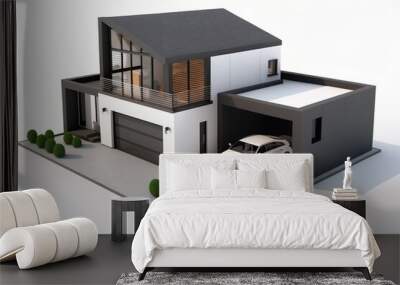 A modern house with a garage on white background isolated Wall mural