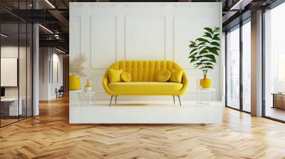 Interior of modern living room with yellow sofa and house plant Wall mural