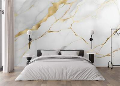 Illustrate a minimalistic clean white marble background with gold veins Wall mural