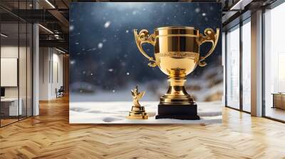 A brilliant gold trophy cup set against a snowy backdrop Wall mural