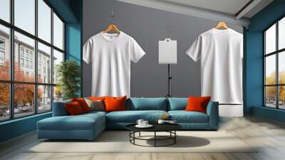 Perfect for a branding mockup, two white blank t-shirts with a clean background and a frontand rear view. Wall mural