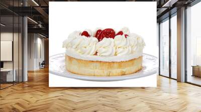 Porcelain plate with large strawberry shortcake dessert isolated on white background Wall mural