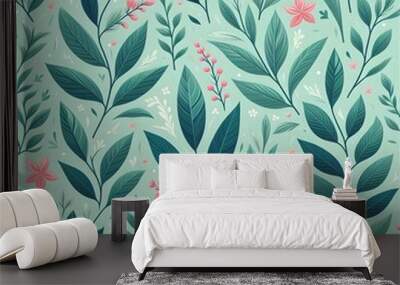 Floral seamless pattern with flowers and leaves Decorative vector pattern abstract background Wall mural