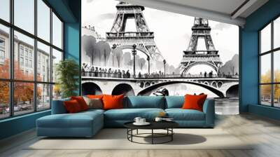 eiffel tower with boat Wall mural