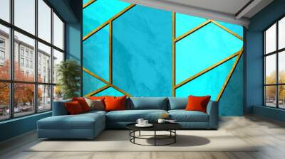 Modern and stylish abstract design poster with golden lines and blue geometric pattern. Wall mural