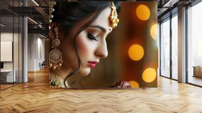  A beautiful Indian woman dressed in an elegant bridal outfit, Fictional Character Created by Generative AI. Wall mural