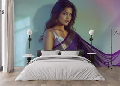 A woman in a vibrant purple dress and traditional Indian clothing. Fictional character created by Generated AI.  Wall mural