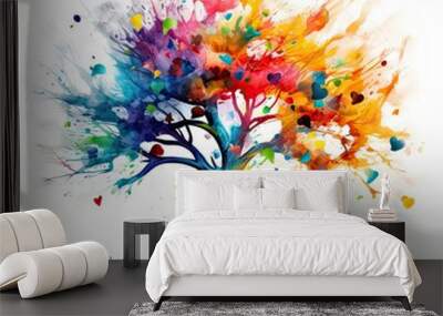 Artistic depiction of a tree with hearts Wall mural