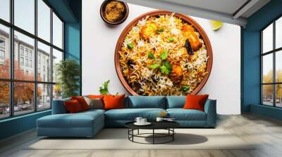 Top View of Appetizing Non Veg Biryani Recipe - Appetizing Non Veg Biryani Dish Served in Bowl, Inviting the Viewer to Enjoy a Serving of this Delectable Dish. Wall mural