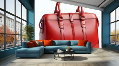 Designer red bag isolated on white Generative AI Wall mural