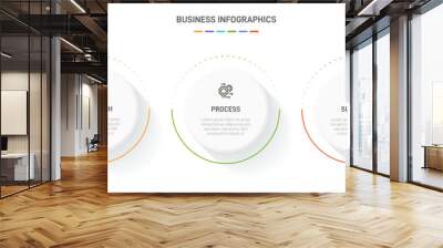 3 clean infographic design shaped elements template, symbolizing the three stages of business strategy and progression. Progress bar or timeline. Vector for presentation, web site or app. Wall mural