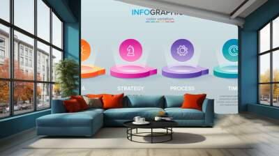 3d isometric Concept of arrow business model with 6 successive steps. Six colorful graphic elements. Timeline design for brochure, presentation. Infographic design layout Wall mural