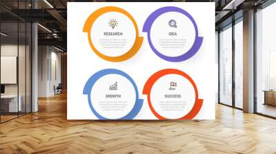 4 clean infographic design shaped elements template, symbolizing the four stages of business strategy and progression. Progress bar or timeline. Vector for presentation, web site or app. Wall mural