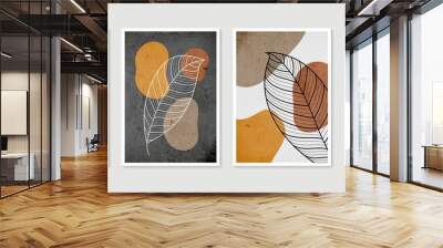 Botanical wall art vector set. Minimal and natural wall art. Boho foliage line art drawing with abstract shape. Abstract Plant Art design for print, wallpaper, cover. Modern vector illustration. Wall mural