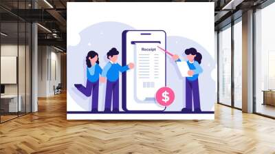 Concept of electronic invoice. Digital bill for mobile internet banking. Online transaction via smartphone. Modern flat illustration. Wall mural