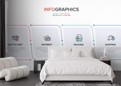 Concept of shopping process with 6 successive steps. Six colorful graphic elements. Timeline design for brochure, presentation, web site. Infographic design layout. Wall mural