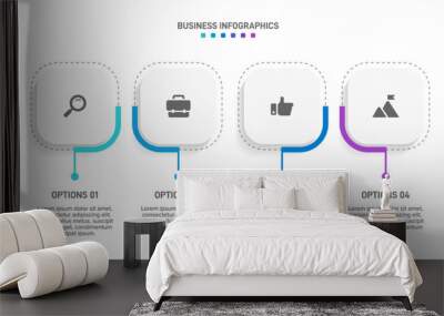 Horizontal progress bar featuring 4 arrow-shaped elements, symbolizing the four stages of business strategy and progression. Clean timeline infographic design template. Vector for presentation Wall mural