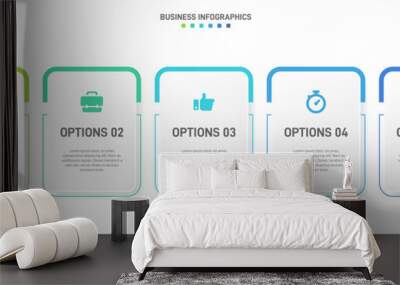 Horizontal progress bar featuring 5 arrow-shaped elements, symbolizing the five stages of business strategy and progression. Clean timeline infographic design template. Vector for presentation Wall mural