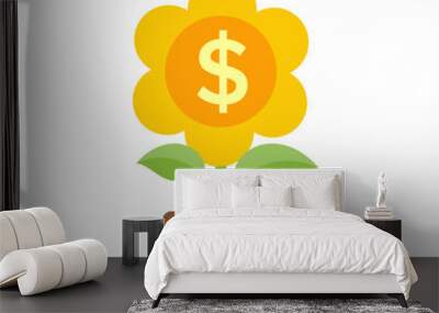 Money flover icon - returns on investment concept - home plant in flower pot - flat vector illustration isolated on white background. Wall mural