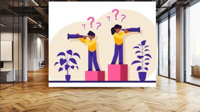 Opportunity as vision for chances for busines. Competitors looking for future company plans and achieve success. Modern flat illustration. Wall mural