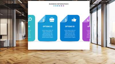 Timeline infographic with infochart. Modern presentation template with 4 spets for business process. Website template on white background for concept modern design. Horizontal layout. Wall mural