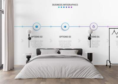 Timeline infographic with infochart. Modern presentation template with 5 spets for business process. Website template on white background for concept modern design. Horizontal layout. Wall mural