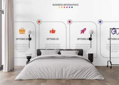 Timeline infographic with infochart. Modern presentation template with 6 spets for business process. Website template on white background for concept modern design. Horizontal layout. Wall mural