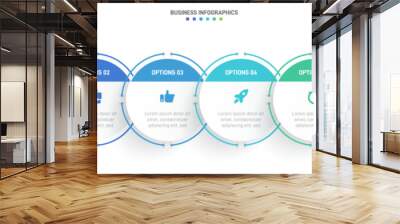 Timeline infographic with infochart. Modern presentation template with 6 spets for business process. Website template on white background for concept modern design. Horizontal layout. Wall mural