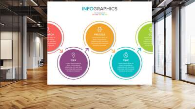 Vector infographic label template with icons. 5 options or steps. Infographics for business concept. Can be used for info graphics, flow charts, presentations, web sites, banners, printed materials. Wall mural