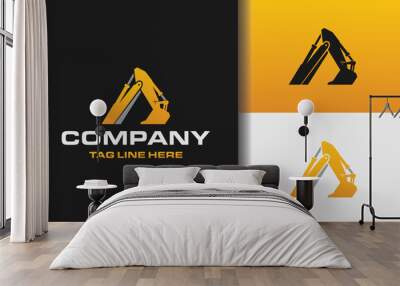 Letter A excavator logo template vector. Heavy equipment logo vector for construction company. Creative excavator illustration for logo template. Wall mural