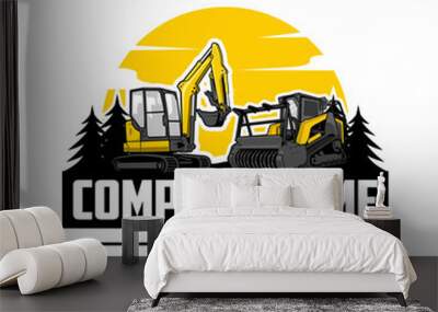 mini excavator company  logo vector image, mulching machine illustration, Land Clearing Mulcher vector art Wall mural