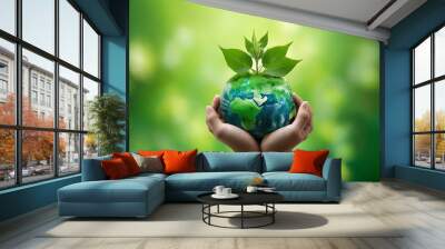 environmental cooperation unity of businesspeople and community together protecting small sprout with hands future environmental conservation and sustainable esg modernization development .AI Wall mural