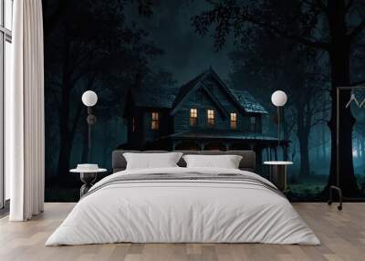 .Horror halloween haunted house in creepy night forest Wall mural