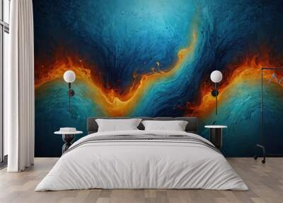 A harmonious blend of cool blue water and warm orange flames creates a captivating abstract backdrop, perfect for adding depth and interest to wallpapers Wall mural