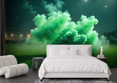 Background green grass smoke cloud fart soccer night field dust poison potion floating sport transparent dirty Wall mural