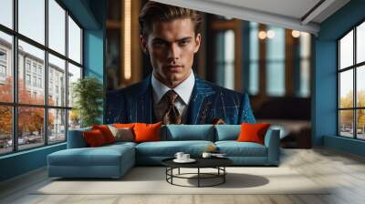 Male model in a suit in luxurious indoor space Wall mural