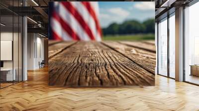 Wooden table top with copy space, blur background for Memorial or Veterans Day, 4 July, independence day, labor day Wall mural