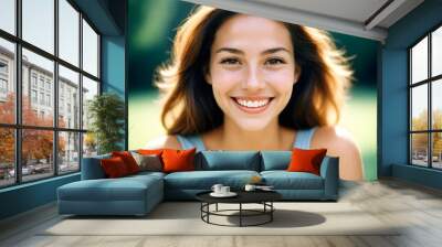 Smiling happy woman portrait. Outdoor beautiful face female.  Wall mural