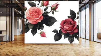  Watercolor painting Rose flower bouquet Seamless floral pattern on white background. Wall mural