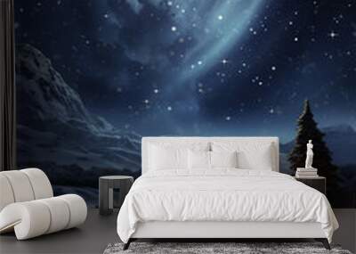 An artful depiction portrays the Star of Bethlehem illuminating a snowy, tranquil landscape, casting its divine glow over a humble barn in the quiet night. (AR 2:3) Wall mural