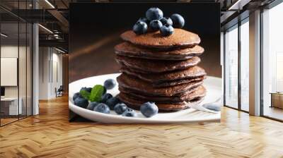 chocolate pancakes with fresh blueberry Wall mural