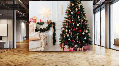 Christmas decor with Christmas tree and toys Wall mural