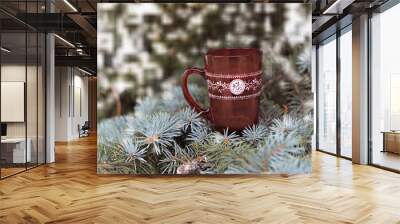 ed festive cup with a pattern with a hot drink Wall mural