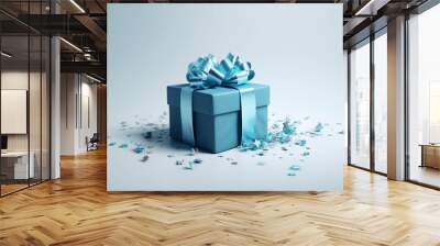 gift box blue surprise with a bow for the holiday .Generative AI Wall mural